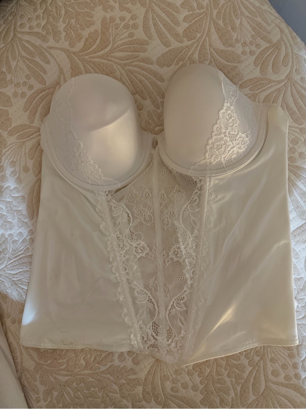 Jezebel Ivory Strapless Longline Bustier with Lace